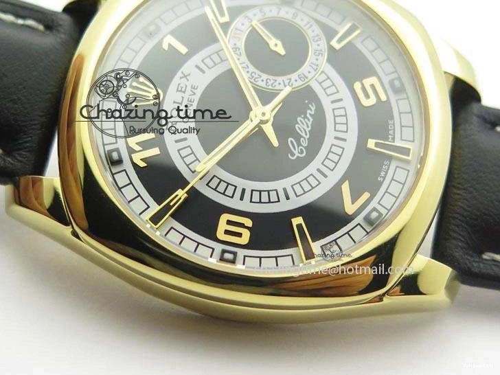 On Strap Black And Dial Numeral Date Leather A2824 Markers YG Cellini Brown Stick 0731